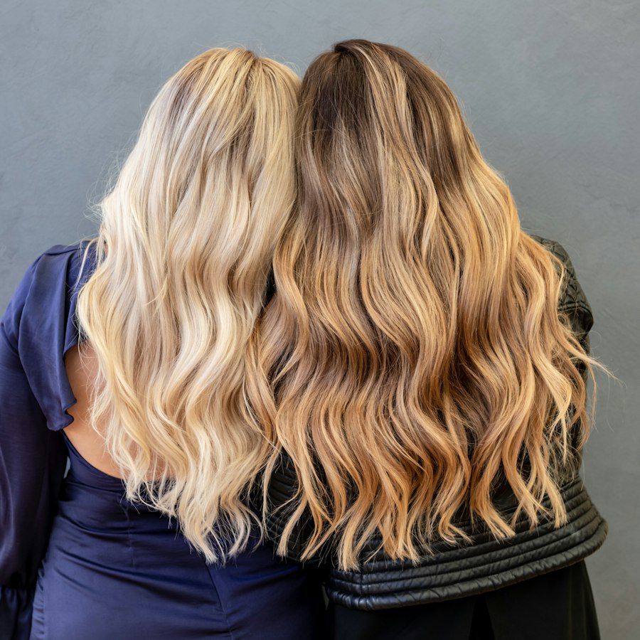 Long blonde hair with blended highlights